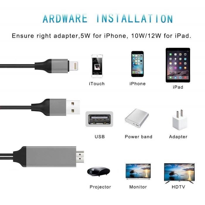Lightning vers Câble Adaptateur HDMI Adaptateur AV Numérique pour iPhone  X-8-7-6 iPad Air-mini-Pro HDTV 1080p~CC8464 - Cdiscount TV Son Photo