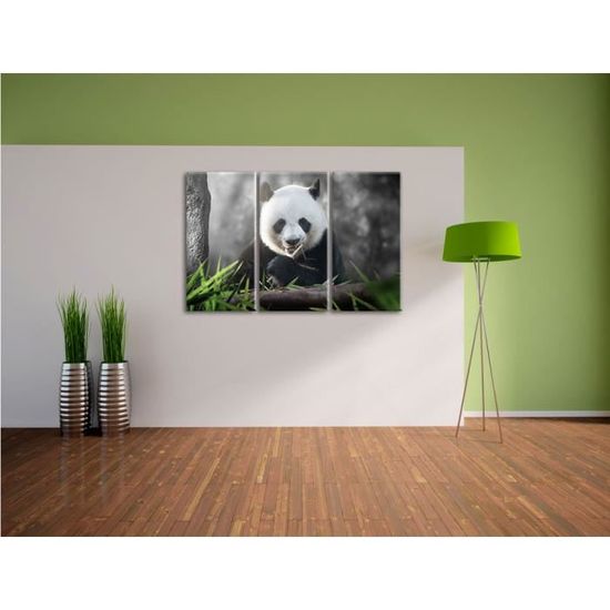 aucune panda câlin mange bambou noir / blanc Taille: 60x40 sur toile énorme XXL Photos complètement encadrée avec civière moins cher que la peinture ou la peinture à lhuile art impression sur murale avec cadre