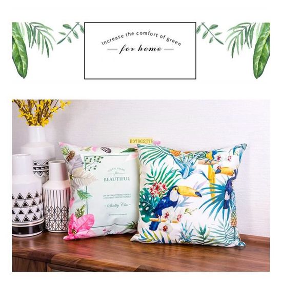 Outflower Feuilles Tropicales Plantes Fleurs et Oiseaux Housse de Coussin Imprim/és//Chambre//Salon//Bureau//Voiture//Canap/é Size 45 A 45CM
