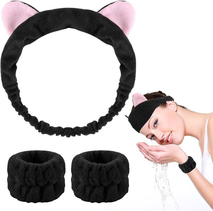 Set De 3 Bandeaux Spa LEOBRO + 3 Chouchous - Microfibre Tie-dye, Pour Soin Du Visage Et Maquillage