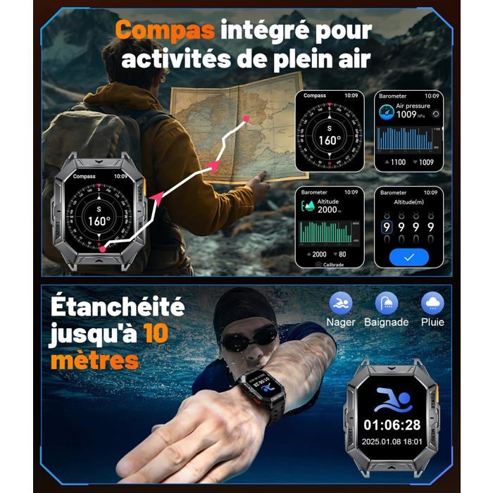 Montre De Sport Homme Range 2000 Avec Bracelet Noir - Occasion - Étanche, Alarme, Date
