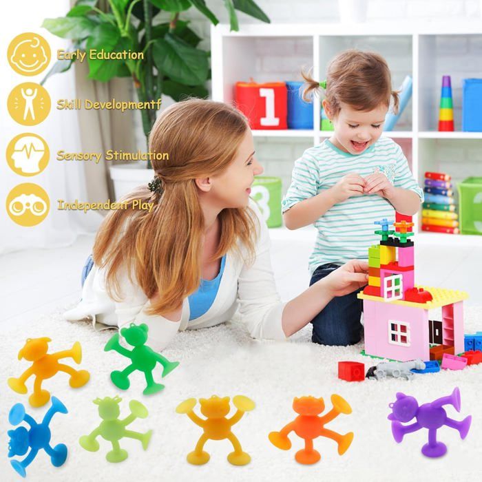 Jouets à Ventouses Lot De 48 - Blocs Silicone Colorés, Sensoriels, Pour Bain Et Jeux Créatifs