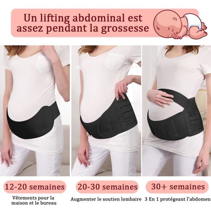 JANZDIYS 3PCS Ceinture de Grossesse L Noir Support Lombaire et
