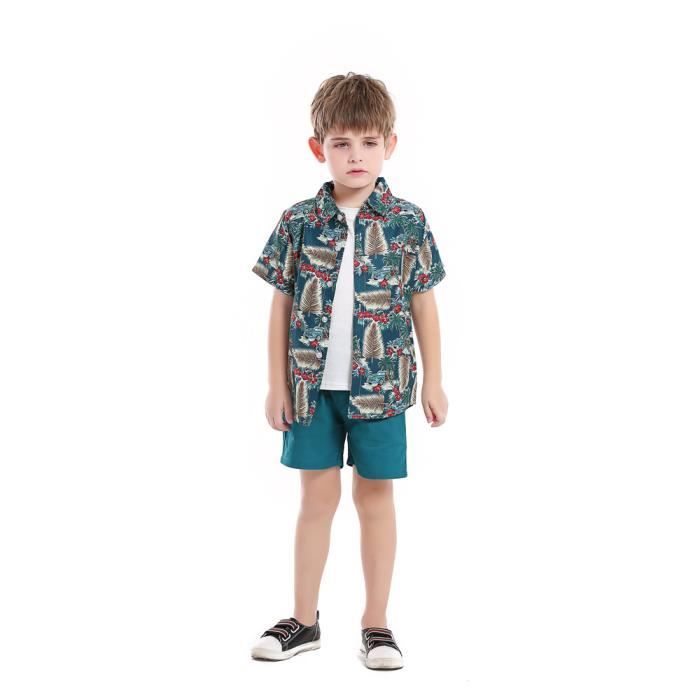 Vetement 3 Pieces Enfant Garcon Ensemble Chemise Hawa enne T Shirt
