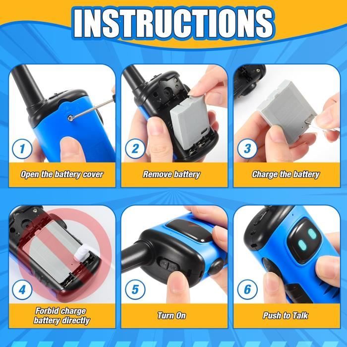 Talkies-Walkies Enfants Rechargeables - Paire De 2 - Portée Jusqu'à 1000m - Cadeau Pour Jeux D'Extérieur, Camping