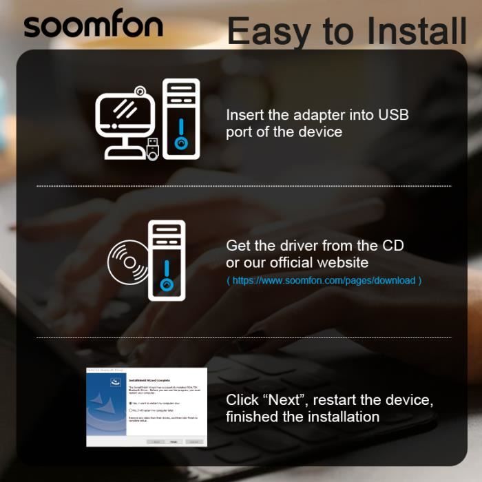 SOOMFON Adaptateur Audio Bluetooth 5.0 Émetteur et récepteur 3 en