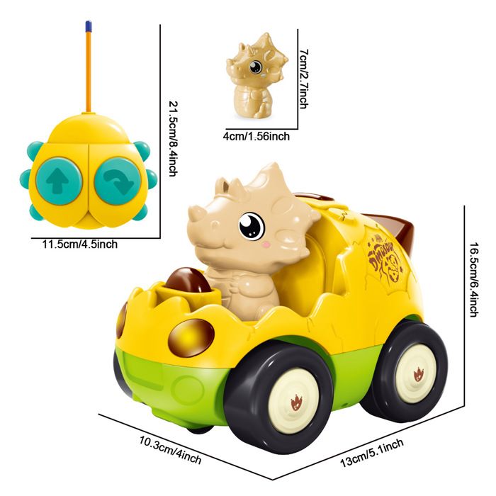 Aragallant Voiture Dinosaure RC – Tête Amovible, Lumières, Musique – 2.4GHz – Cadeau Enfant 2-6 Ans – USB Rechargeable