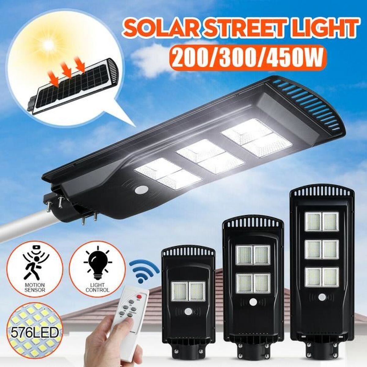 Lampadaire Exterieur Solaire Avec Detecteur De Mouvement 200W 192LED Lampe De Jardin extérieur Lampadaire solaire Avec Télécommande,  Réverbère solaire avec détecteur de mouvement - Cdiscount Maison
