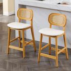 WAHSON OFFICE CHAIRS Wahson Tabouret de Bar Lot de 2 Tabouret, Chaise de Bar en Bois et Cannage avec Coussin Imperméable pour Cuisine, Similicuir, Blanc