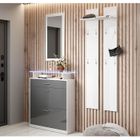DESIGN AMEUBLEMENT Meuble d'entrée 3-en-1 - PAOLA - Blanc et Gris - Porte-manteau, miroir et meuble à chaussures