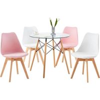 Lot de 4 chaises Scandinaves au design contemporain pour salle à manger - Couleurs Blanc + Rose