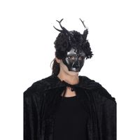 Masque à cornes de cerf noir avec fleurs artificielles pour adulte - Halloween