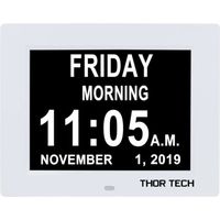 Horloge Calendrier avec Date Jour Heure Grande Police Alarme Auto Dimming pour Les Personnes Âgées / Alzheimer et Les Enfants Blanc