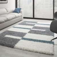 Tapis moderne design poil long carreaux tapis Shaggy pour le salon moelleux Couleur: Turquoise Taille: 120 cm Rond