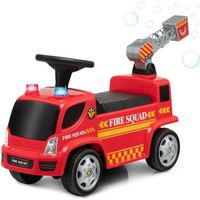 DREAMADE Camion de Pompier Porteur Enfants avec Machine à Bulles, Voiture à Pousser avec Lumières&Effets Sonores Musicaux,