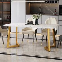 Table à manger rectangulaire, finition en marbre, 117x68x75cm, blanc + pieds dorés