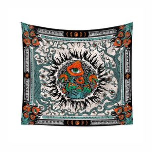 Tapisserie Murale Champignon Soleil Brûlant Yeux Mandala - Décoration Psychédélique 210x150 Cm