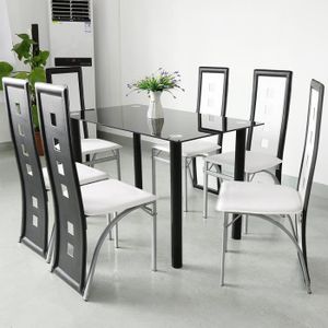 Set De 6 Chaises Design Chaise De Cuisine Salle À Manger Plastique Blanc Et  Noir 03_ à Prix Carrefour