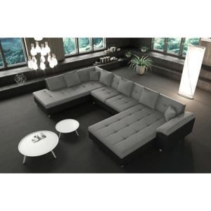 Belmont Canapé D Angle Panoramique En U Simili Et Tissu Noir Et Gris Achat Vente Canapé Sofa Divan Soldes Cdiscount