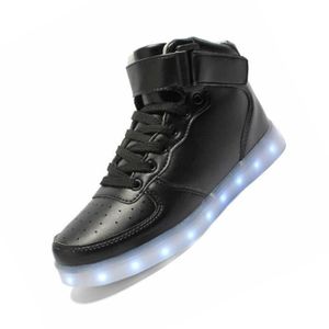 BASKET Baskets Mixtes FUNMOON - Chaussures Lumineuses USB en Cuir Imperméable - Noir