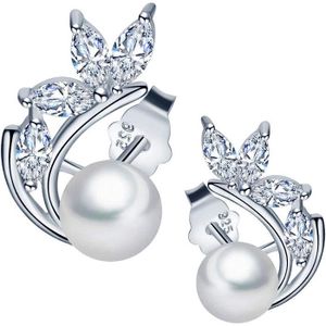 Boucle d'oreille MICGIGI femmes Boucles d'oreilles à tige en argent sterling 925 avec perle de 6 mm et zircone cubique559