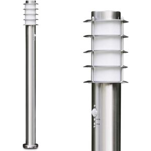LAMPE DE JARDIN  Hofstein Lampe d'extérieur Tunes avec détecteur de mouvement, lampe de socle moderne en acier inoxydable, lampe d'allée 110cm, l412