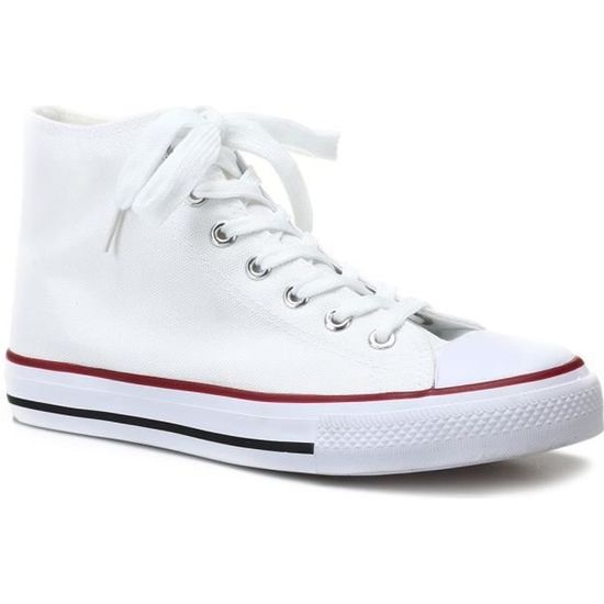Tennis en toile blanche a lacets Blanc Cdiscount Chaussures