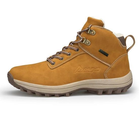 Bottines fendues en cuir pour hommes chaussures de neige bonne qualite en peluche chaudes en peluche hiver a lacets Marron Cdiscount Chaussures