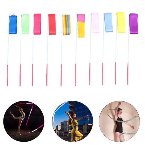 Ruban De Gymnastique HABNI 2m Avec Bâton 30cm - Lot De 3 Rubans Arc-en-ciel Pour Danse Rythmique, Enfants, Entraînement - Matériau ABS Durable