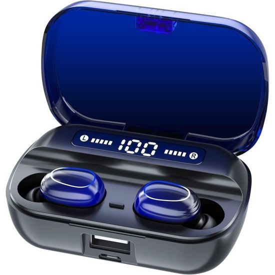 Écouteurs sans fil Korskr Bluetooth à contrôle tactile - Écouteurs stéréo Hi-Fi - 21 heures de lecture - Écouteurs Bluetooth 5.1 étanches IPX6 - Avec microphone - Étui de chargement rapide pour le sport