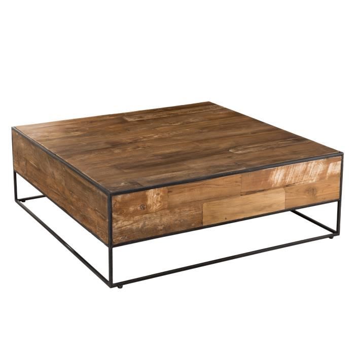 MACABANE ALIDA - Table basse bois carrée 100x100cm Teck recyclé et métal