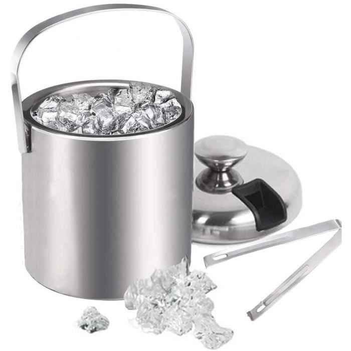 Seau à glaçons Bunao Premium à double paroi isolé en acier inoxydable pour le champagne, avec couvercle et pinces - Pour conserver l