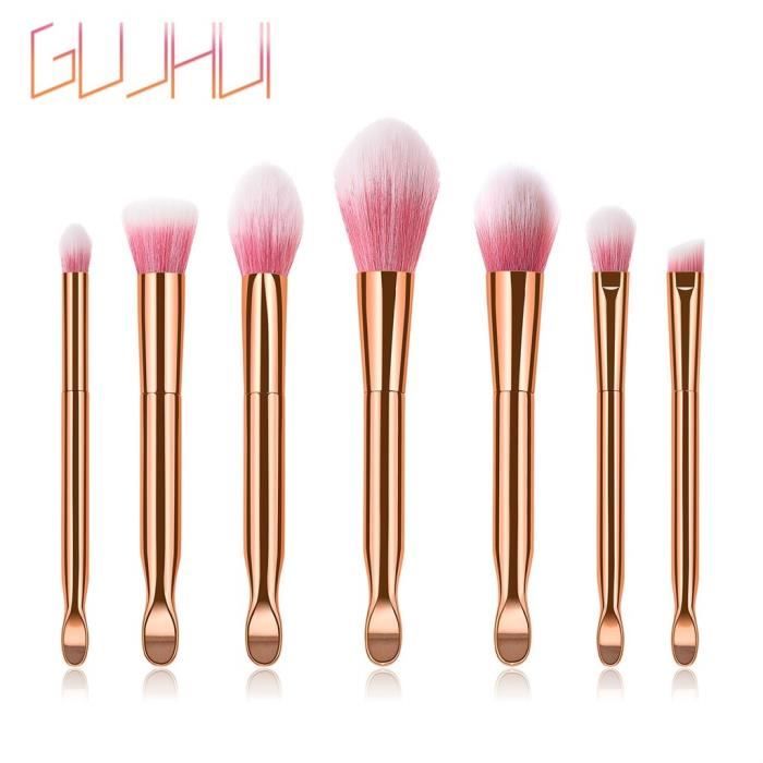 7 Pcs Oreille Cuillères Poudre D'or Rose Pinceau Cosmétique Blanc Brosse À Manches Outil de beauté 483