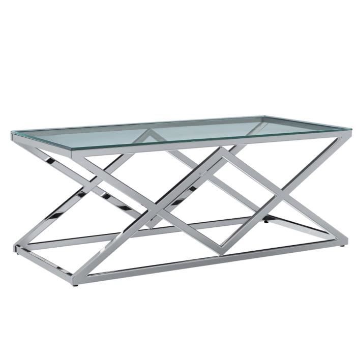 WIPES Table basse Transparent 120x60x45 cm Verre trempé et inox