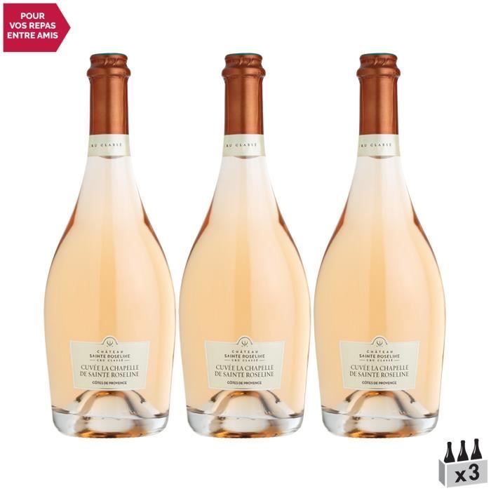 Côtes de Provence Cuvée La Chapelle Sainte Roseline Rosé 2020 - Lot de 3x75cl - Château Sainte-Roseline - Vin AOC Rosé de Provence