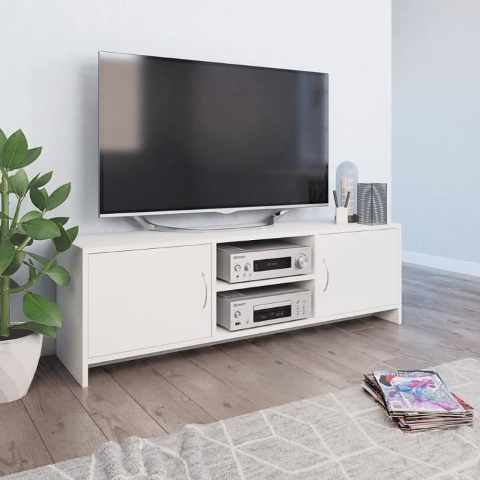 Furniture® Meuble TV Design - Meuble de rangement Meuble de Télévision Blanc 120 x 30 x 37,5 cm Aggloméré ��15208