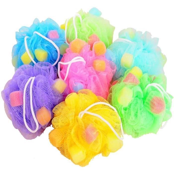 Lot de 3 Fleurs de Bain Eponge Fleur de Douche avec Lanière Massage Accessories Couleur Aléatoire