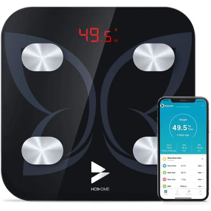 Pèse Personne Impédancemètre, Hosome Balance Connectée, Pèse-Personne Bluetooth Balance Salle de Bains Impedancemetre avec 17 Donnée