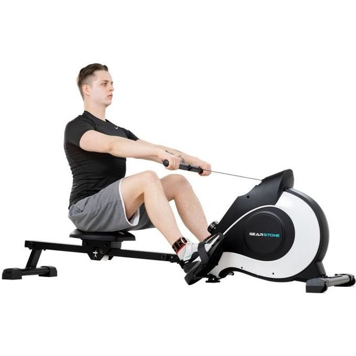 GEARSTONE Rameur d'appartement pliable à résistance magnétique équipement de fitness à domicile noir et blanc