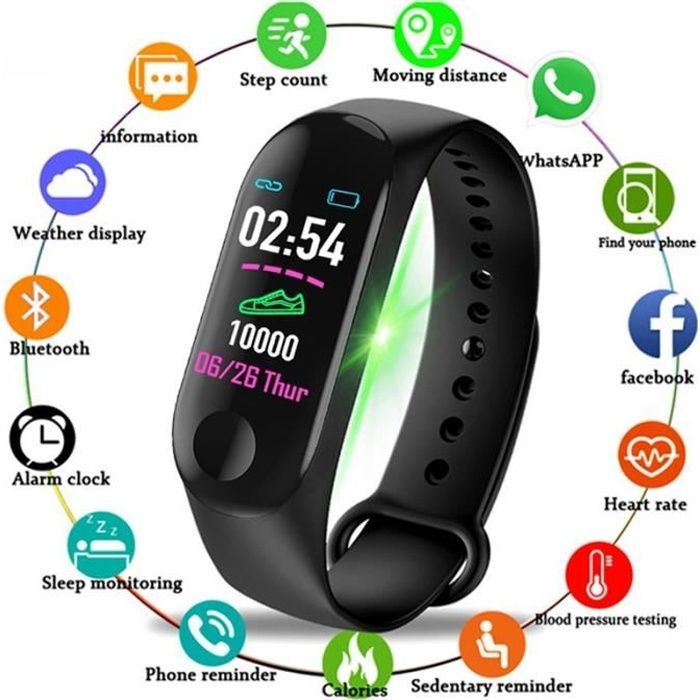 M3 Bracelet Connecté Étanche Fitness tracker pression artérielle moniteur de fréquence cardiaque - Noir