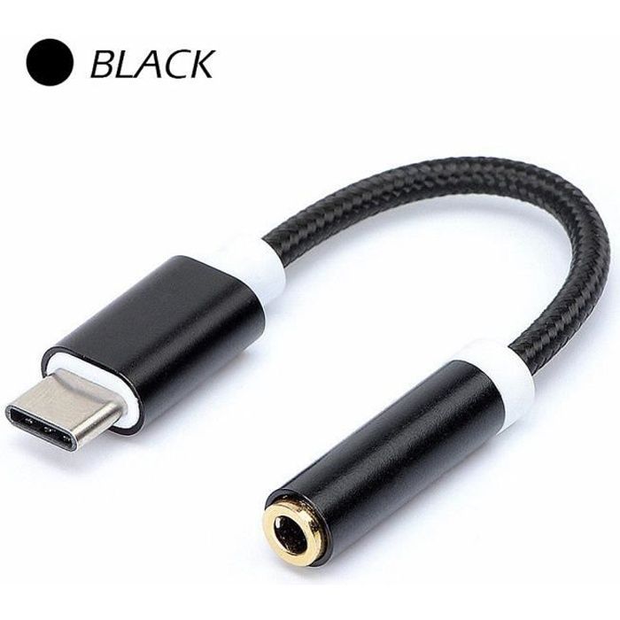 USB-C vers Adaptateur Prise Jack 3,5 mm Type C vers Adapatateur Casque Audio Jack Noir