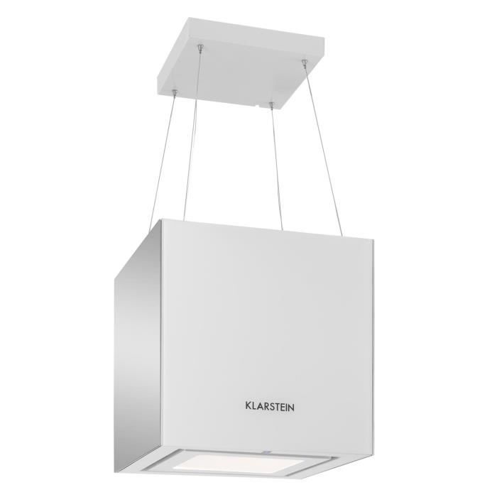 Klarstein Hotte aspirante îlot suspension plafond LED Verre réfléchissant -blanc
