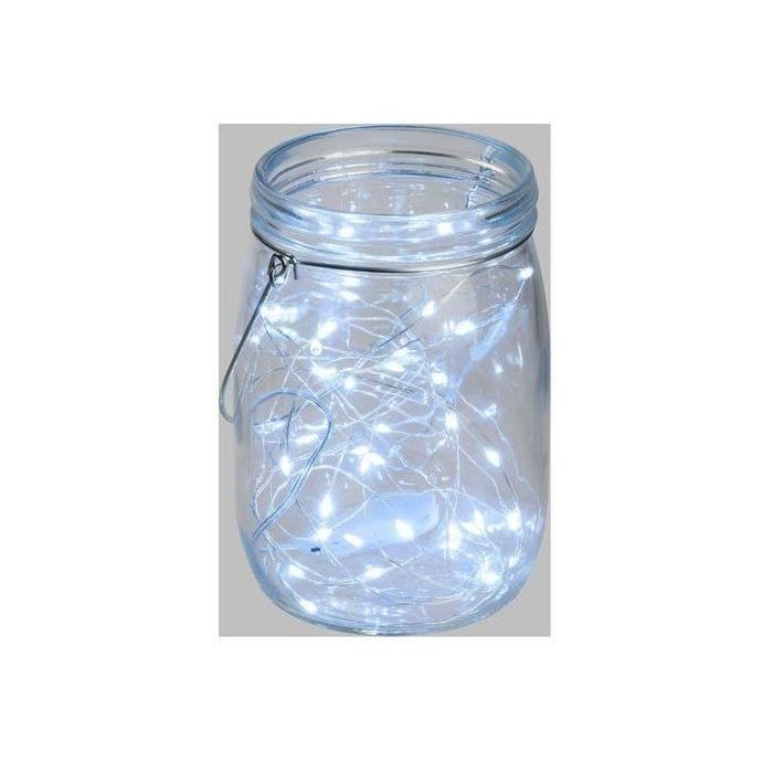 Pot en verre Ø15,5 cm avec guirlande de 40 MicroLED lumière fixe blanc froid
