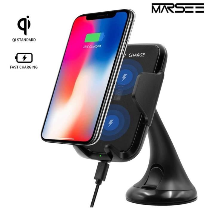 Chargeur de voiture sans fil, Qi Support Téléphone Voiture Rotation à 360°pour iPhone X/ XS/XS Max/XR/ 8 Plus, Samsung S9/S8/S7 etc