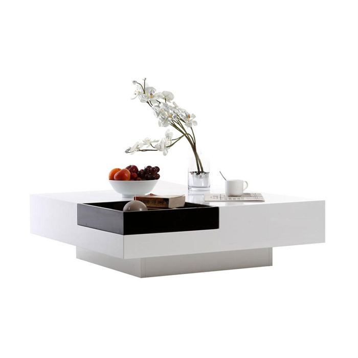 Table basse design laquée blanche plateau amovible