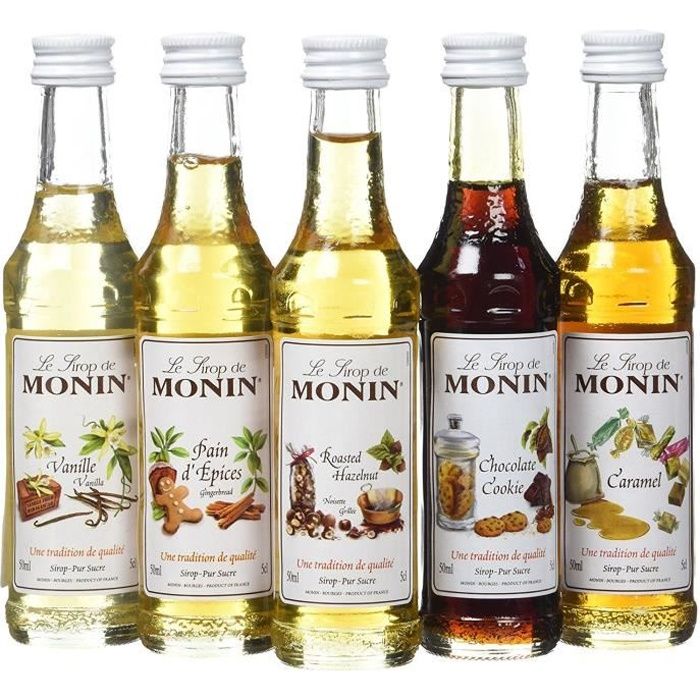 Monin Coffret Chaud Caramel-Chocolat Cookie-Noisette Grillée-Pain d'Épices-Vanille 5 x 5 cl: Epicerie
