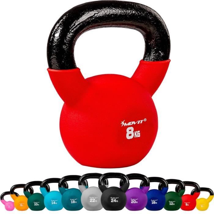 MOVIT Kettlebell 8kg rouge en fonte néoprène