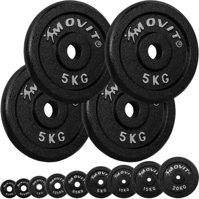 MOVIT Lot de 4 disques en fonte de 5 kg - 20 KG - NOIR