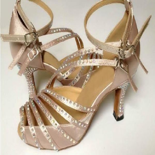 Chaussures de danse,DILEECHI marque noir tache diamant chaussures de danse latine femme semelle souple grande taille 43-45 strass