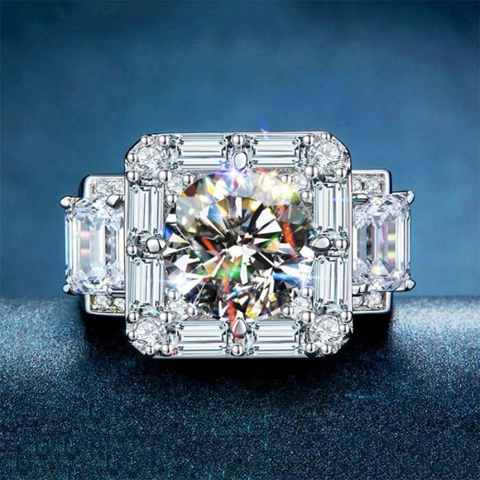 Bague en argent sterling 925 bague de CZ taille princesse bague de mariage zircone cubique pour femme taille 59